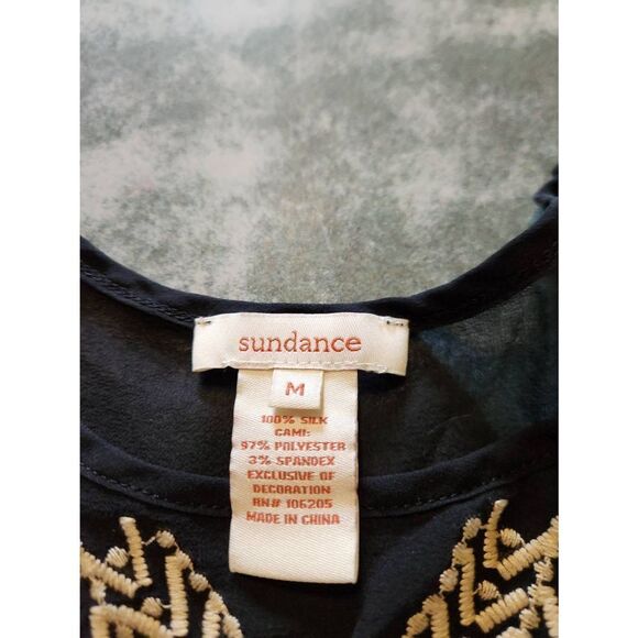Sundance Sheer black silk Embroidered Blouse Sz M - Picture 3 of 3